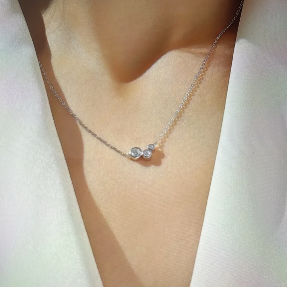 Sterling Silver & 3 Stone Moissanite Necklace - Picture 10 of 10